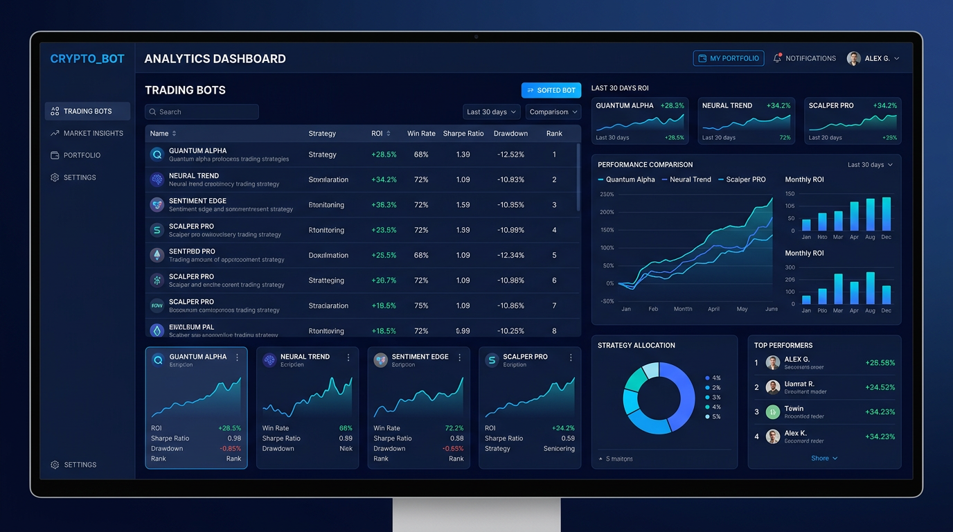 AI trading bot dashboard showing performance metrics