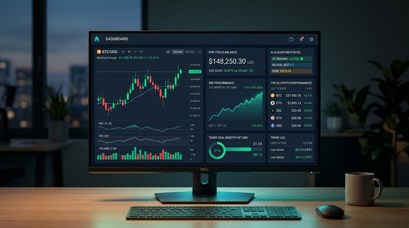 AI trading bot dashboard showing performance metrics